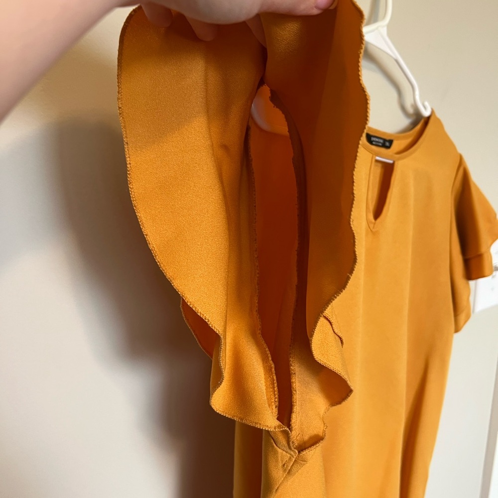Shein Mustard Ruffle Sleeve Blouse - Picture 4 of 7